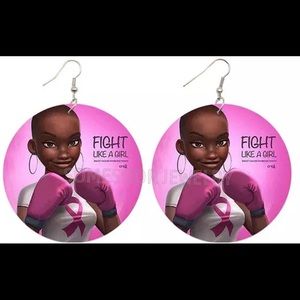 Wooden earrings for Breast Cancer Awareness.